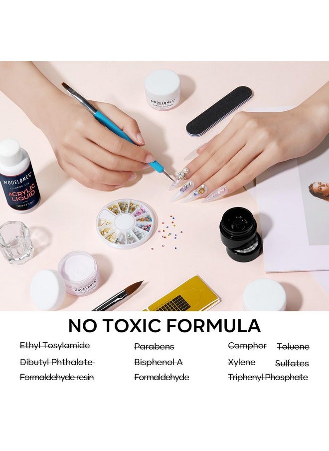 modelones Acrylic Nail Kit Clearwhitepink Acrylic Powder And Liquid Set With Rhinestone Glue Acrylic Nail Brush Unified Combo Starter Kit For Acrylic Nail Extension Beginner  - Image 3