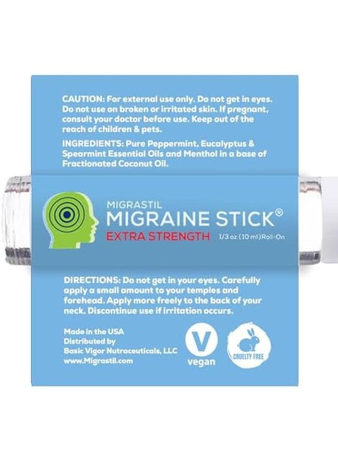 Migrastil Extra Strength Migraine Stick ® Advanced Formula For Migraine And Tension Headache Relief. Strong Aromatherapy Roll On With Menthol And Essential Oils. No lavender. Made In The USA.