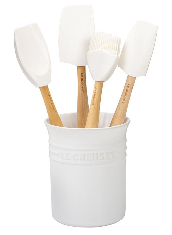 Le Creuset Le Creuset Silicone Craft Series Utensil Set with Stoneware Crock, 5 pc., White  - Image 1