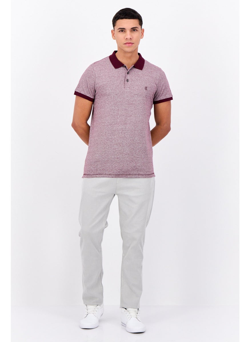 French Connection Men Regular Fit Brand Logo Short Sleeves Polo Shirt, Heather Burgundy  - Image 4