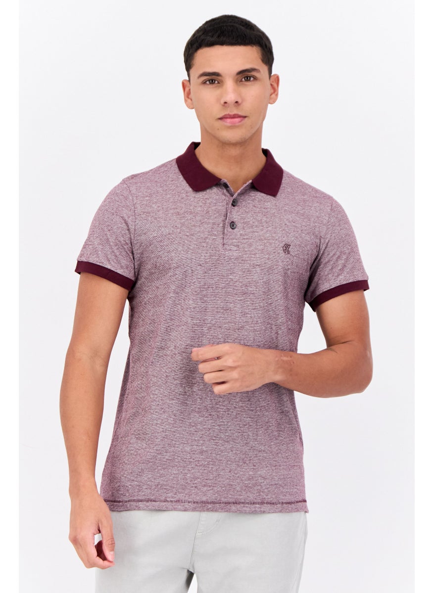 French Connection Men Regular Fit Brand Logo Short Sleeves Polo Shirt, Heather Burgundy  - Image 1