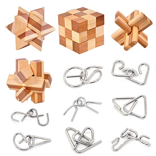 Buootooy Bamboo 3D Puzzle Metal Brain Teasers Puzzles Mind Game Toys Set for Teens and Adults Pack of 12pcs - Image 1