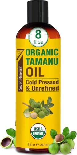 Seven Minerals USDA Organic Tamanu Oil Big 8oz 240ml Cold Pressed 100 Pure Tamanu Organic for Skin Face Hair Nails GMO Hexane Free Nutrient Dense Carrier Oil that Absorbs Easily