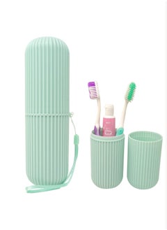joyzzz Portable Plastic Toothbrush Toothpaste Cup Case,Portable Travel Toothbrush Toothpaste Storage Box Holder Container for Travel (Green)  - Image 1