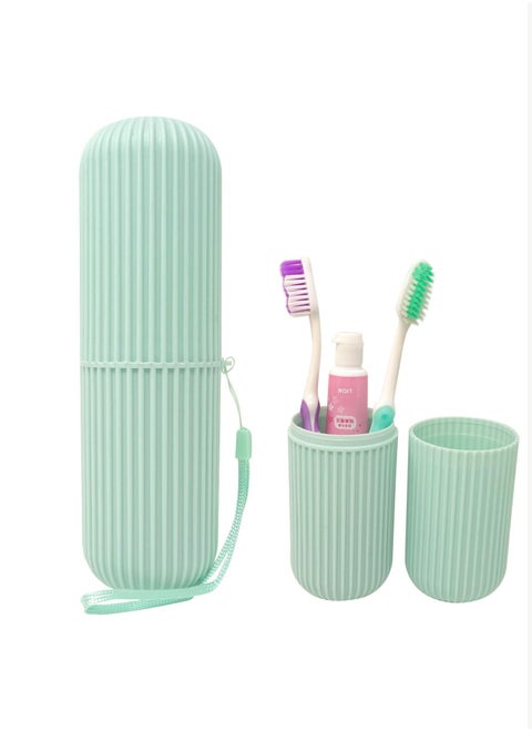 Portable Plastic Toothbrush Toothpaste Cup Case,Portable Travel Toothbrush Toothpaste Storage Box Holder Container for Travel (Green)