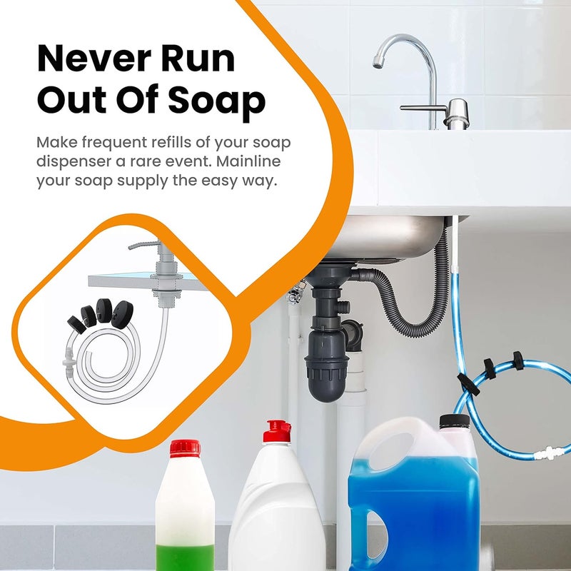 Never-MT The Original Soap Dispenser Conversion Kit - Made in The USA - Kitchen Sink Extension Tube Kit - Never Fill The Little Bottle Again! - Image 3