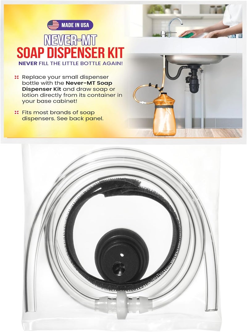 Never-MT The Original Soap Dispenser Conversion Kit - Made in The USA - Kitchen Sink Extension Tube Kit - Never Fill The Little Bottle Again! - Image 1