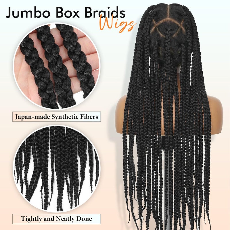 Lady Miranda Full Lace Jumbo Braided Wigs for Black Women Knotless Box Braid Wig with Baby Hair 32" Glueless Wigs Jumbo Box Braids Lace Front Synthetic Wig - Image 3
