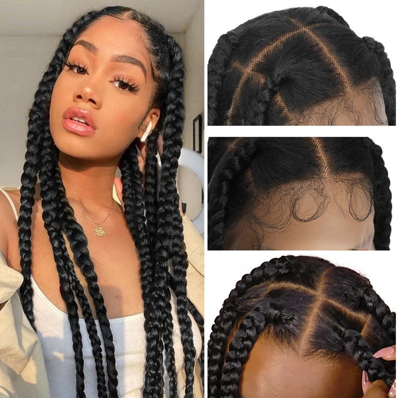 Lady Miranda Full Lace Jumbo Braided Wigs for Black Women Knotless Box Braid Wig with Baby Hair 32" Glueless Wigs Jumbo Box Braids Lace Front Synthetic Wig - Image 1
