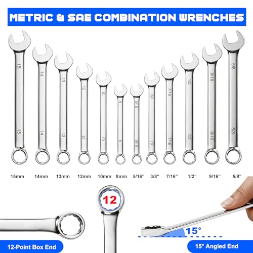 Prostormer Mechanics Tool Set with Drawer Box, 279-Piece SAE and Metric Mechanic Tool Kit with Wrenches & Sockets, General Tool Kit for Car, Motorcycle, Home Repair (Blue) - Image 5