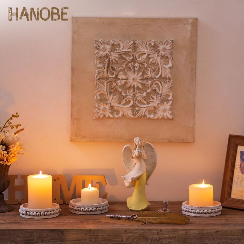 Hanobe Candle Holder for Pillar Candles: Set of 3 Rustic Farmhouse Wooden Candlestick Holders - Whitewashed Candle Stand for Table Centerpieces Fireplace Mantel Home Decor - Image 2