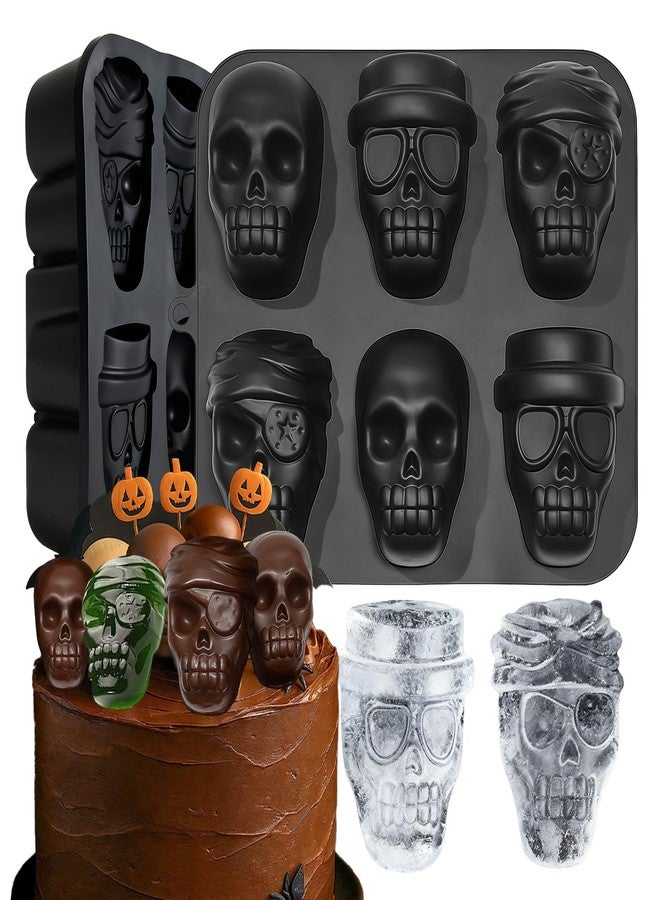 RoseFlower 3D Skull Ice Cube Molds for Whiskey, Cocktails, Silicone Mould for Chocolate, Candy, Gummy, Resin, Candle, Flexible & Easy Release, Halloween Baking Essential Supplies - Image 1
