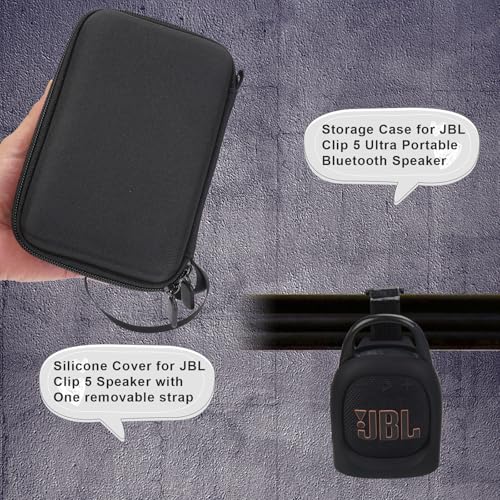 YouKnow Silicone Cover and Travel Case for JBL Clip 5 Ultra Portable Bluetooth Speaker, with Removable Strap Attach to Bike Golf Cart Boat (Silicone Cover and Travel Case) (Black) - Image 4