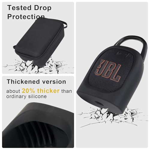 YouKnow Silicone Cover and Travel Case for JBL Clip 5 Ultra Portable Bluetooth Speaker, with Removable Strap Attach to Bike Golf Cart Boat (Silicone Cover and Travel Case) (Black) - Image 3