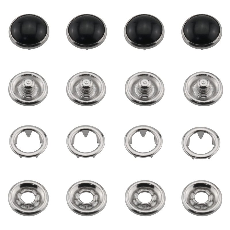 ZCZQC 30 Sets 10mm Black Pearl Snap Buttons Metal Ring Snaps Popper Stud Snap Fasteners Kit