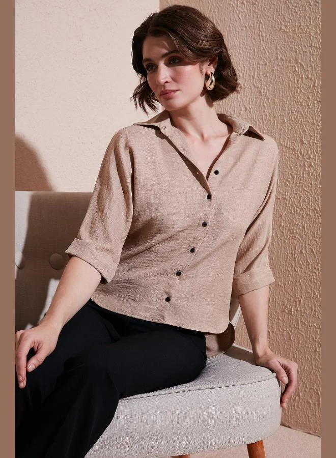 ليلا قميص نسائي ليلى بأكمام ترافكار قصيرة من الأمام وطويلة من الخلف