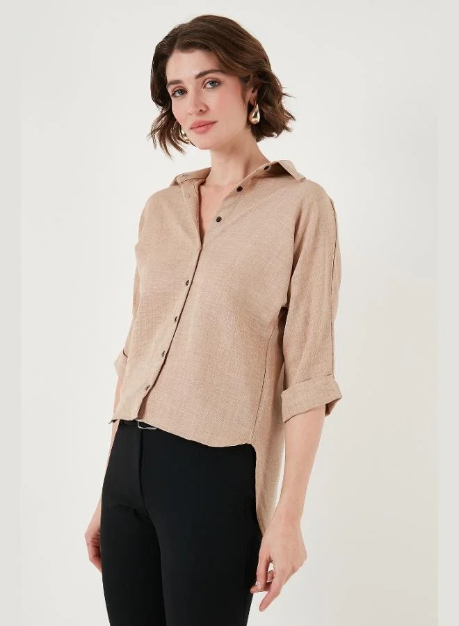 ليلا قميص نسائي ليلى بأكمام ترافكار قصيرة من الأمام وطويلة من الخلف