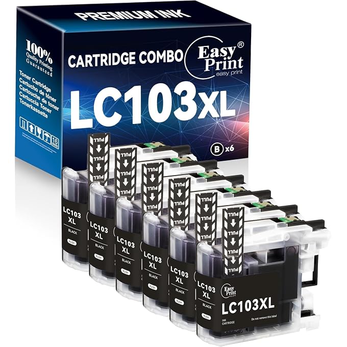 EASYPRINT Compatible Black 103xl Ink Cartridges Replacement for LC-103xl LC103xl Used for MFC-J4310DW J4410DW J4510DW J4610DW J4710DW J6520DW J6720DW J470DW J475DW, (6X Black, 6-Pack)