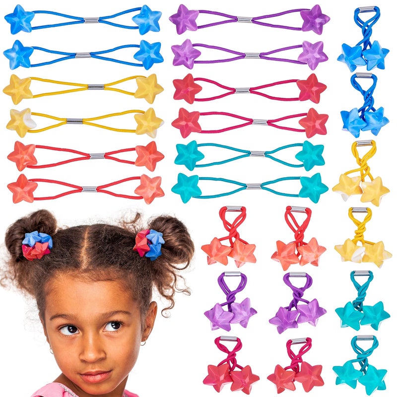 Expressions 24pc StarShaped Multicolored Twin Bead Ponytail Ball Elastics Value Pack Fun Colorful Hair Ties Accessories for Girls Children NoSlip Hold Kids Hair Bands Cute - Image 3