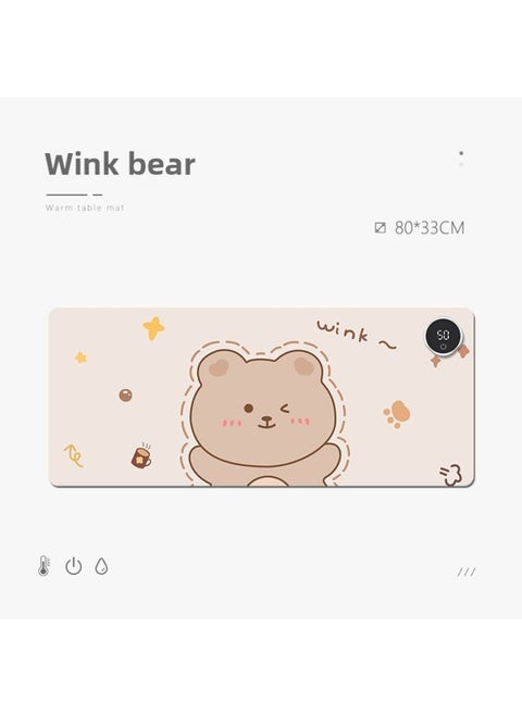 Heating Mouse Pad Office Desktop Heating Warm Table Mat Students Homework Writing Heating Table Mat Warm Hand Waterproof-Color:80*33 Four-leaf Clover Digital Display Switch-Pattern:Wink Bear