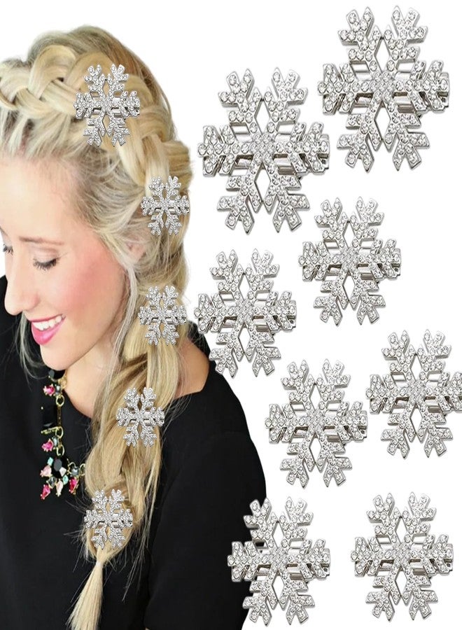 HANSAMU 8 Pcs Snowflake Hair Clip Sparkly Rhinestone Hair Barrettes Christmas Accessories for Women, Silver Metal Snowflake Hairpins Xmas Party Gift Set - Image 1