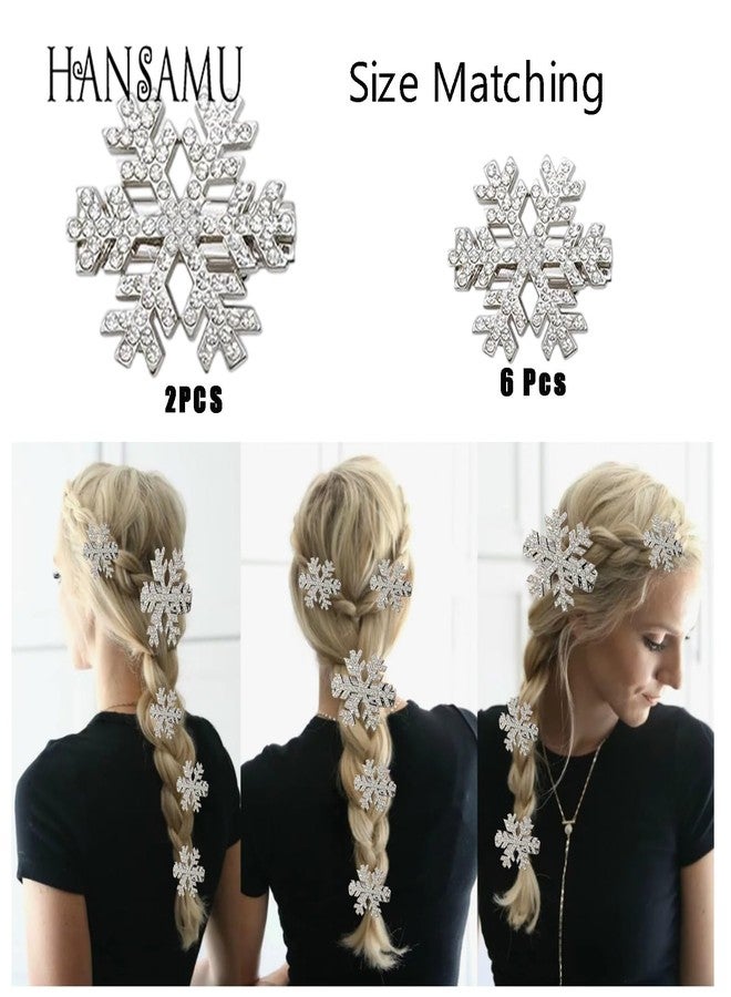 HANSAMU 8 Pcs Snowflake Hair Clip Sparkly Rhinestone Hair Barrettes Christmas Accessories for Women, Silver Metal Snowflake Hairpins Xmas Party Gift Set - Image 4