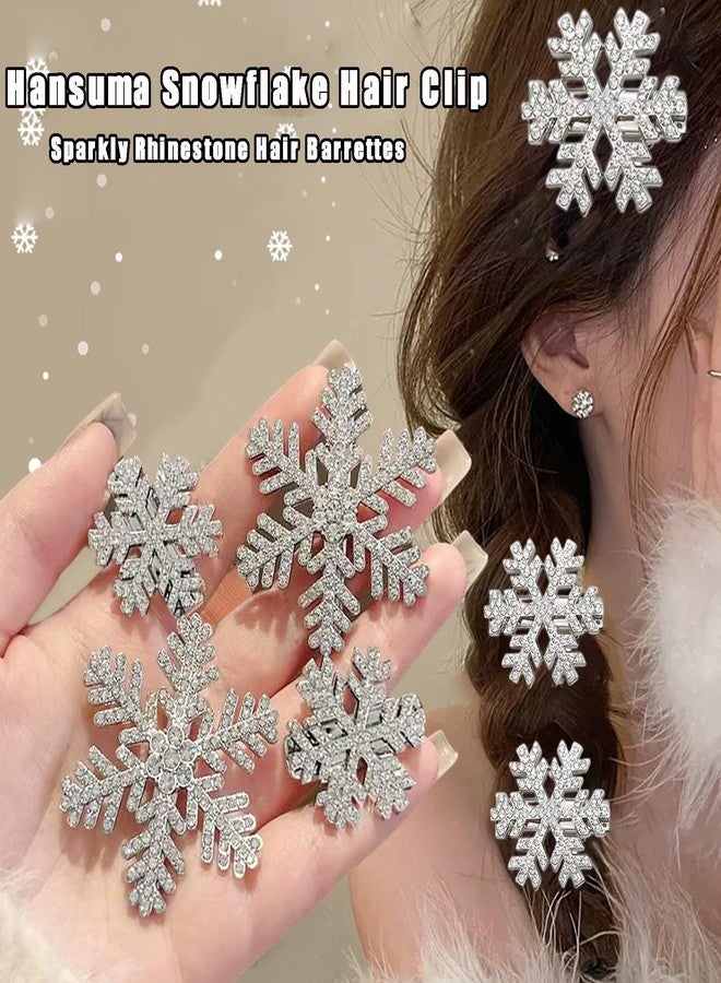 HANSAMU 8 Pcs Snowflake Hair Clip Sparkly Rhinestone Hair Barrettes Christmas Accessories for Women, Silver Metal Snowflake Hairpins Xmas Party Gift Set - Image 3