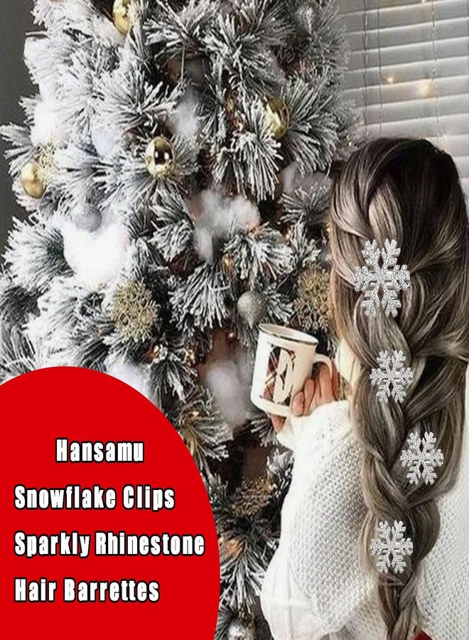 HANSAMU 8 Pcs Snowflake Hair Clip Sparkly Rhinestone Hair Barrettes Christmas Accessories for Women, Silver Metal Snowflake Hairpins Xmas Party Gift Set - Image 5