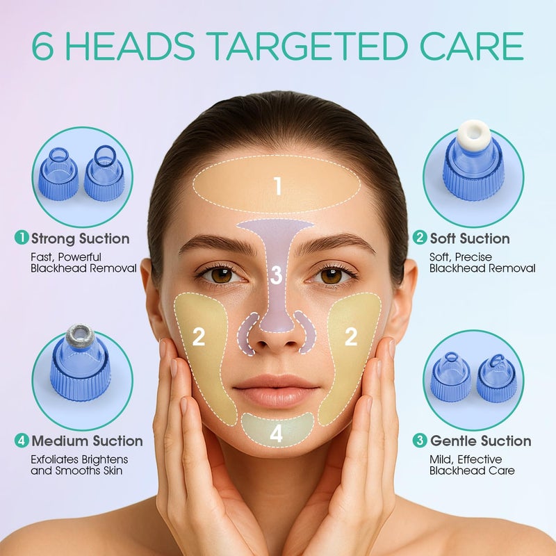 VOYOR Blackhead Remover Pore Vacuum - Electric Face Vacuum Pore Cleaner Acne White Heads Removal with 6 Suction Heads (BR410) - Image 4