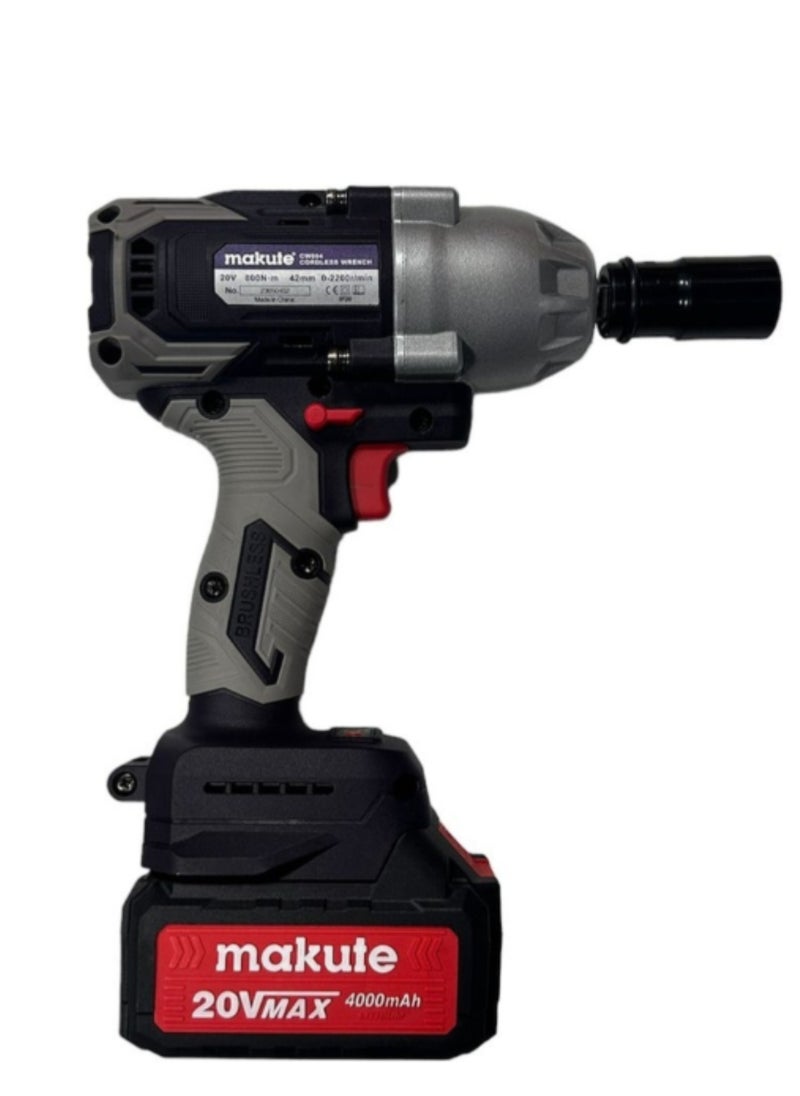 makute 20V Cordless Wrench with Brushless Motor, 0~2200 RPM, 800N.m Max Torque, Includes 2x 5420-40C Batteries & Quick Charger, CW004-2BL  - Image 2