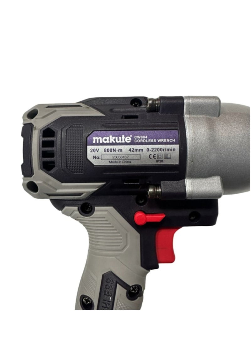 makute 20V Cordless Wrench with Brushless Motor, 0~2200 RPM, 800N.m Max Torque, Includes 2x 5420-40C Batteries & Quick Charger, CW004-2BL  - Image 4