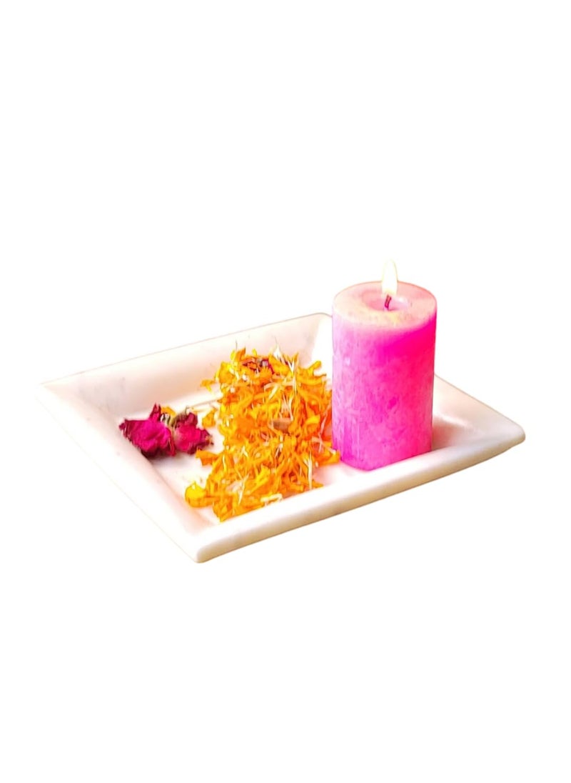 R&M - RM Square Marble Plate Tray for Decoration | Marble Flower Bowl | Vase Filler Pebbles | Center Table Bowl | Marble Bowl for Decoration | Marble Bowl for Puja | Candle Holder Bowl - Image 1