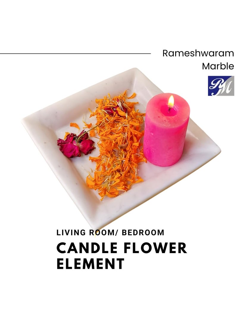 R&M - RM Square Marble Plate Tray for Decoration | Marble Flower Bowl | Vase Filler Pebbles | Center Table Bowl | Marble Bowl for Decoration | Marble Bowl for Puja | Candle Holder Bowl - Image 1