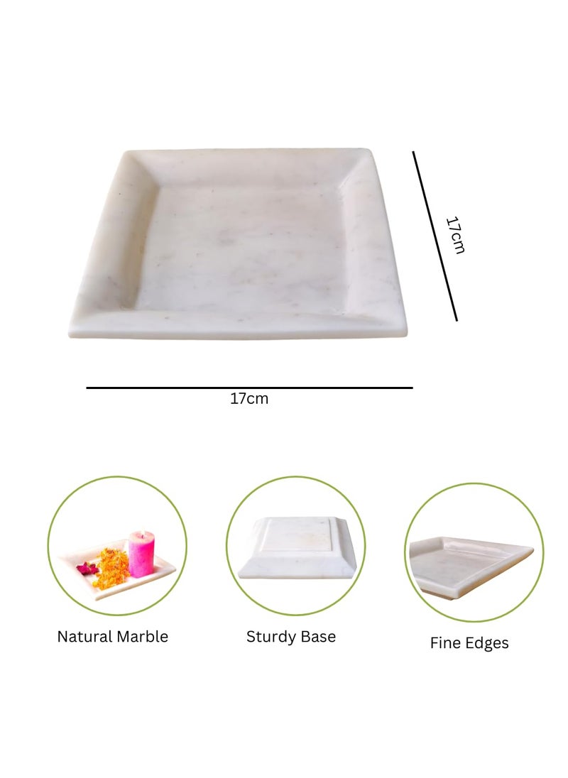 R&M - RM Square Marble Plate Tray for Decoration | Marble Flower Bowl | Vase Filler Pebbles | Center Table Bowl | Marble Bowl for Decoration | Marble Bowl for Puja | Candle Holder Bowl - Image 1