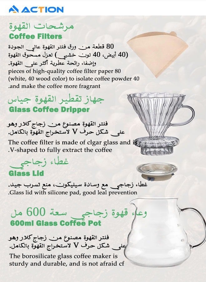 ACTION Manual V60 Hand Drip Coffee Maker 600ml Set Pack Of 3 - Image 3