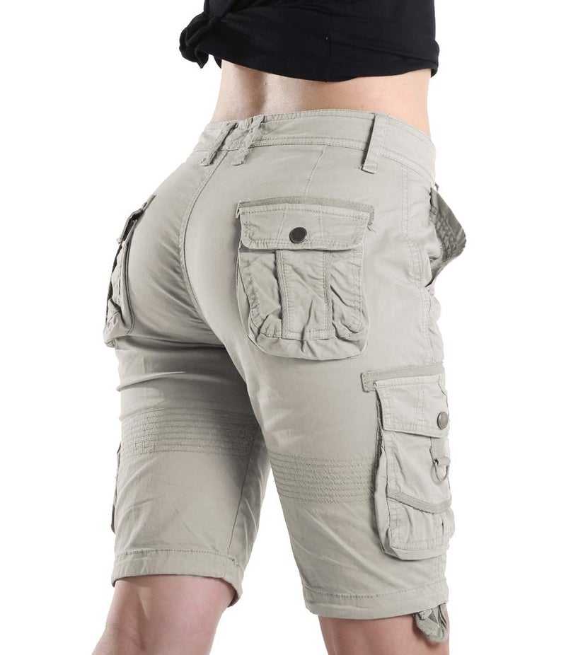 FOURSTEEDS Women's Casual Loose Fit Multi-Pockets Camouflage Twill Bermuda Cargo Shorts with Belt Khaki US 6 - Image 5
