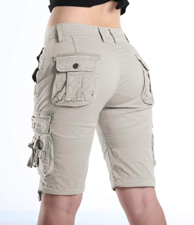 FOURSTEEDS Women's Casual Loose Fit Multi-Pockets Camouflage Twill Bermuda Cargo Shorts with Belt Khaki US 6 - Image 4