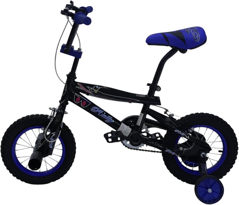 Rally Kids BMX Bicycle, 12-inch, Black and Blue, with Training Wheels, Pre-Assembled - Image 1