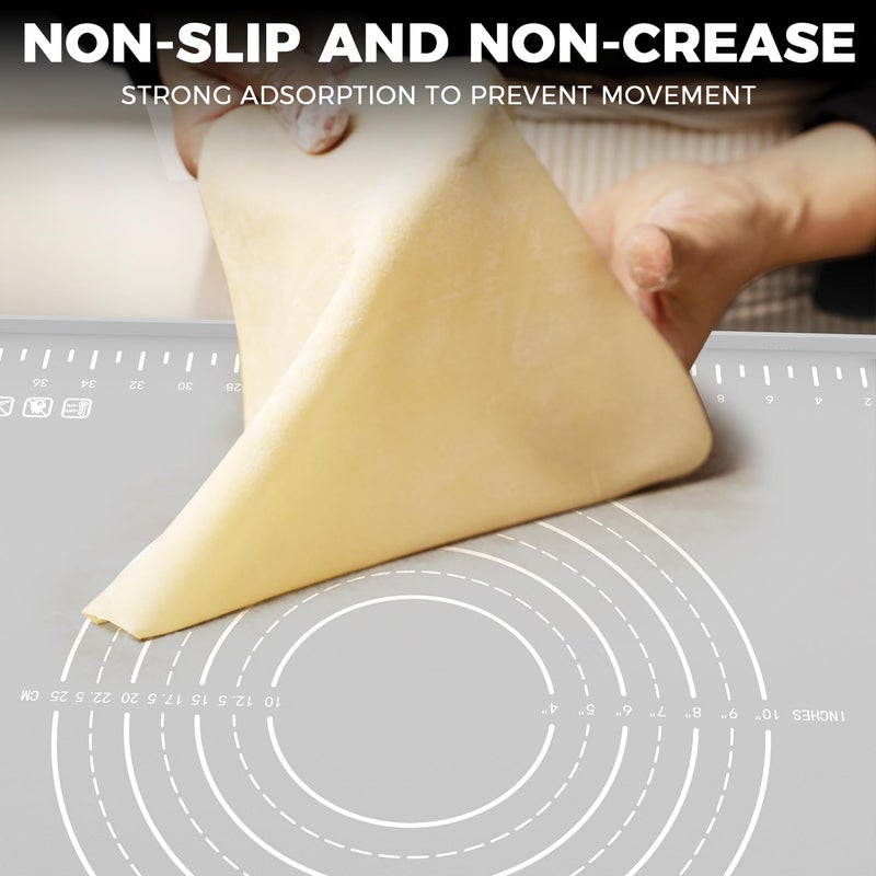 volikos Silicone Baking Mat 28" x 20", Extra Thick Dough Rolling Mat with Measurements and Edge Heightening, Non-stick Food Grade Silicone Pastry Mat for for Pastry, Bread, Cookies, Pizza, Fondant, Pasta - Image 3