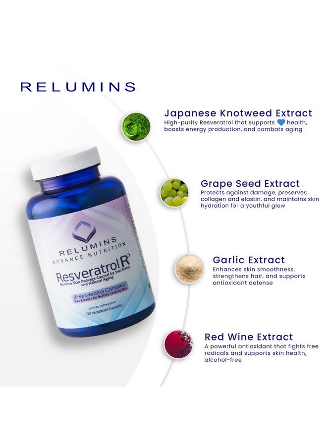 Relumins Resveratrol 600mg Supplement - High-Potency Antioxidant with Grape Seed & Red Wine Extract - Supports Skin, Heart Health & Immune System - 120 Vegan Capsules - Image 3