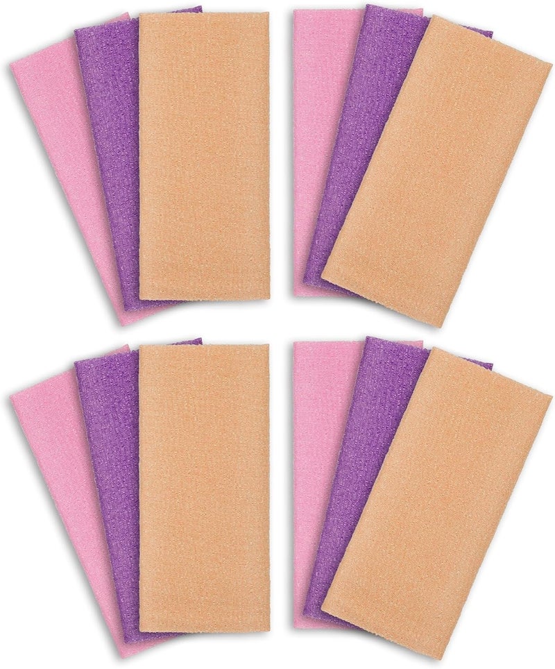 ARCH&M Exfoliating Washcloth 12 Pack Back Scrubber for Shower Towel Body Scrubber Microabrasion Sponge Japanese Bath Wash Korean Beauty Wash Cloth Loofah Exfoliating Scrubber Peach Purple Pink - Image 1