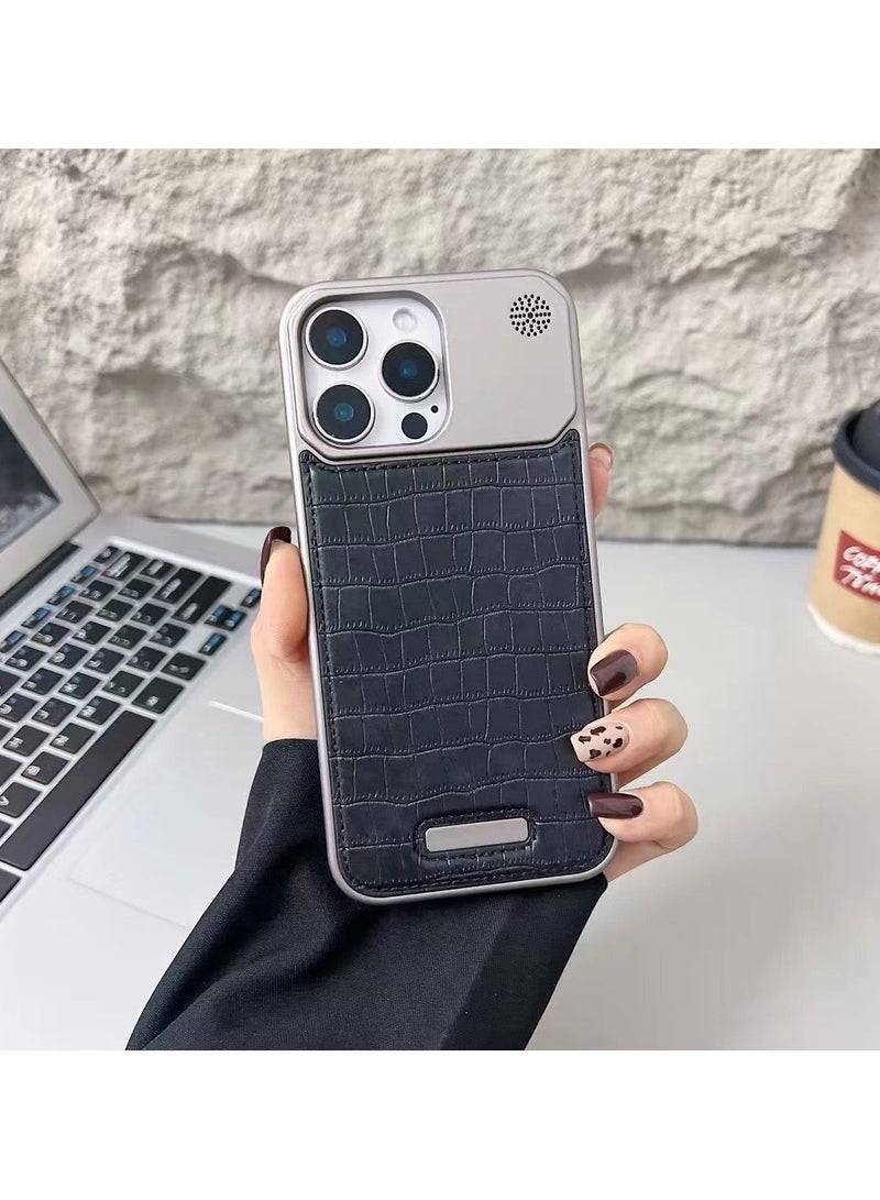 جراب iPhone 16pro max مصنوع من سبائك الألومنيوم المعدني بنقشة جلد التمساح بدون حواف مع خاصية الشفط المغناطيسي للعلاج العطري (بني غامق) - Image 3