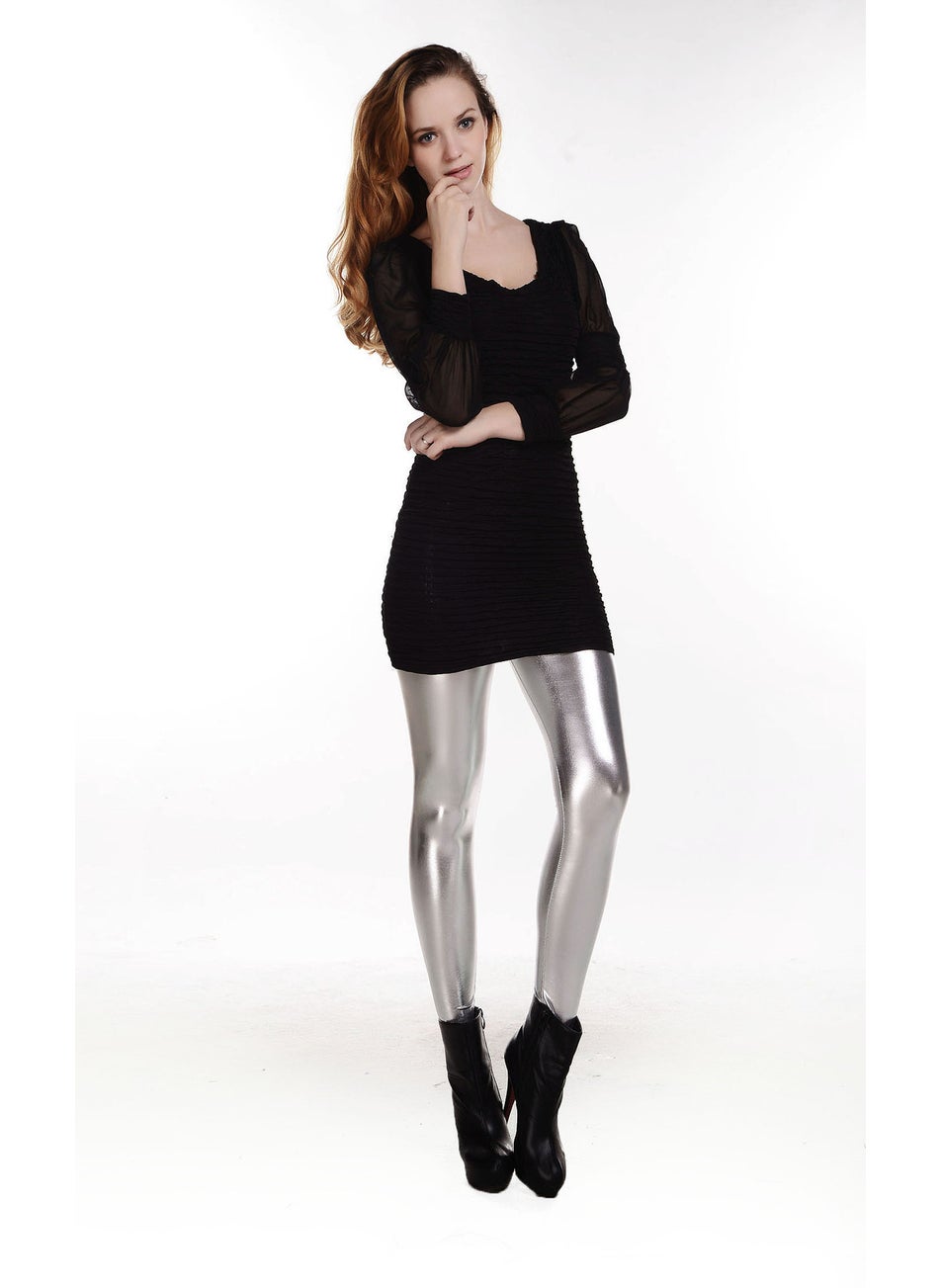 Generic Sexy Metallic Shiny Leggings for Women Silver 