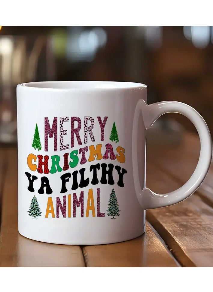 RYN 1pc Christmas Themed Ceramic Mug, 11oz Double-Sided "Merry Christmas Ya Filthy Animal" Design Coffee Cup, Novelty Drinkware, Suitable for All Seasons, with Ideal for Christmas and New Year'S Gift, - Image 3