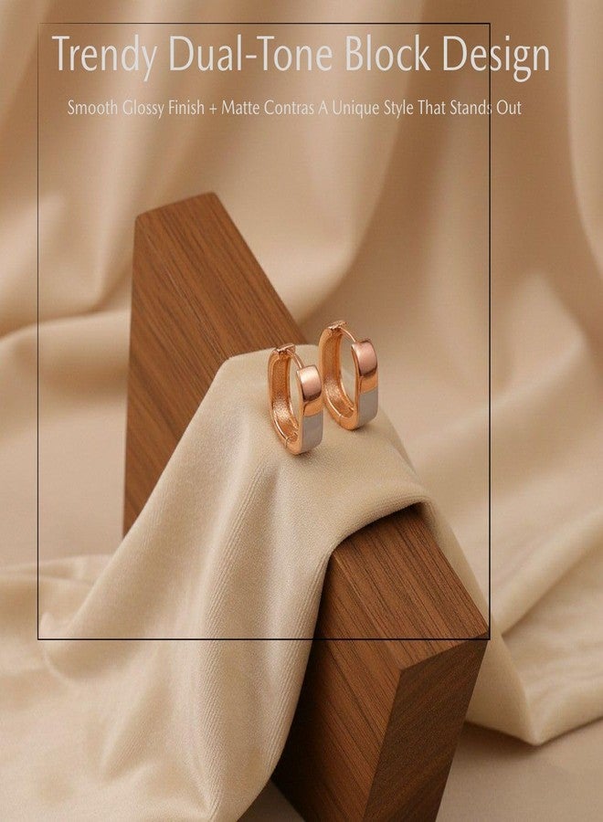 MANTRAVIB أقراط صغيرة مطلية بالذهب الوردي للنساء والفتيات، بتصميم عصري وأنيق مناسب للحفلات، مصنوعة من الفولاذ المقاوم للصدأ، خفيفة الوزن، غير قابلة للتعديل. - Image 3