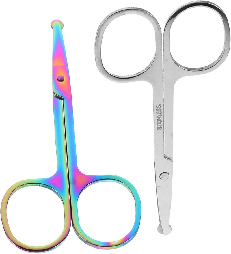 2pcs Round Tip Nose Hair Scissors Beard Shears for Safe Trimming for Eyebrows and Facial Hair Grooming - Image 1