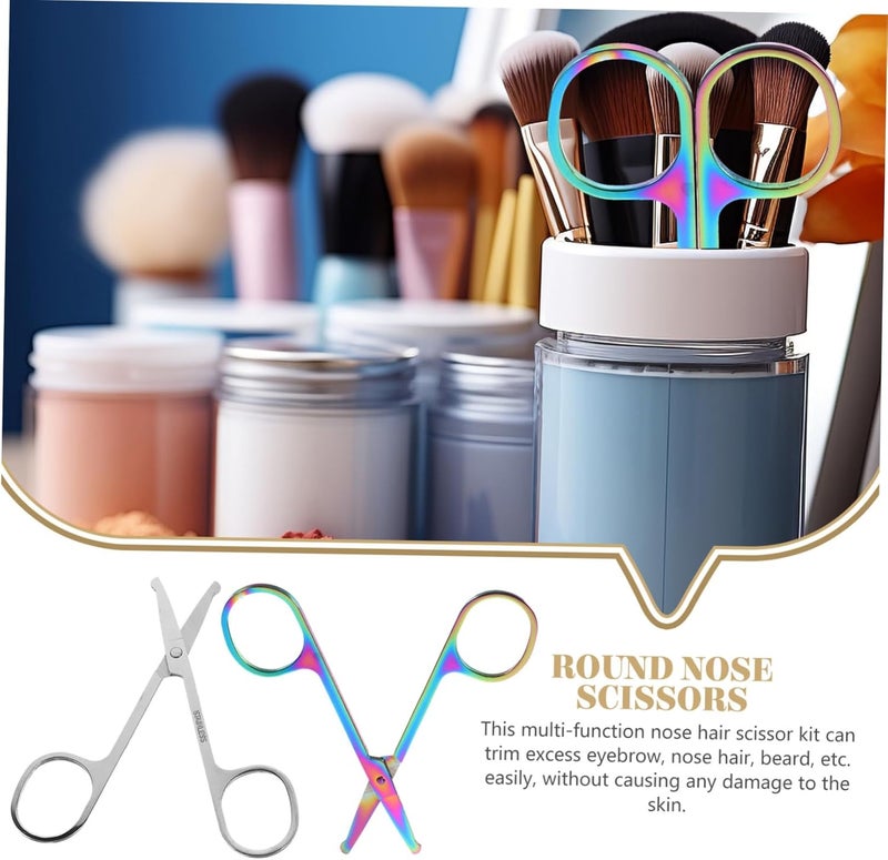 2pcs Round Tip Nose Hair Scissors Beard Shears for Safe Trimming for Eyebrows and Facial Hair Grooming - Image 3