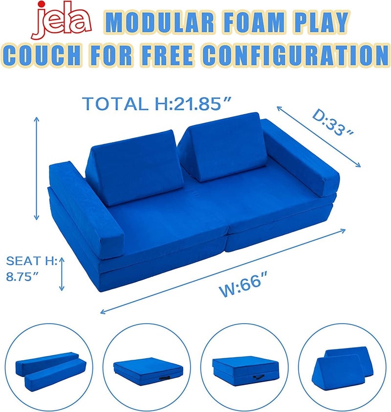 jela Kids Couch Extended Size 8PCS for Family, Floor Sofa Couch Modular Furniture for Kids Adults, Playhouse Play Set for Toddlers Babies, Modular Foam Play Couch Indoor - Image 2