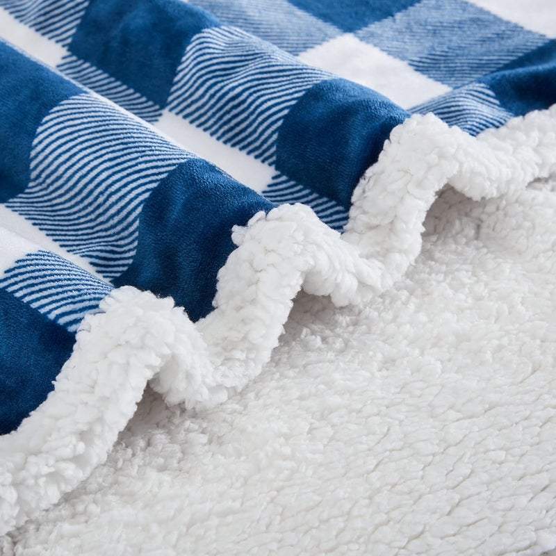 Touchat Sherpa Plaid Twin Blanket 60" X 70", Fuzzy Fluffy Soft Cozy Throw Blanket, Twin Size Plush Fleece Flannel Plush Microfiber Blanket for Couch Bed Sofa (Navy) - Image 3