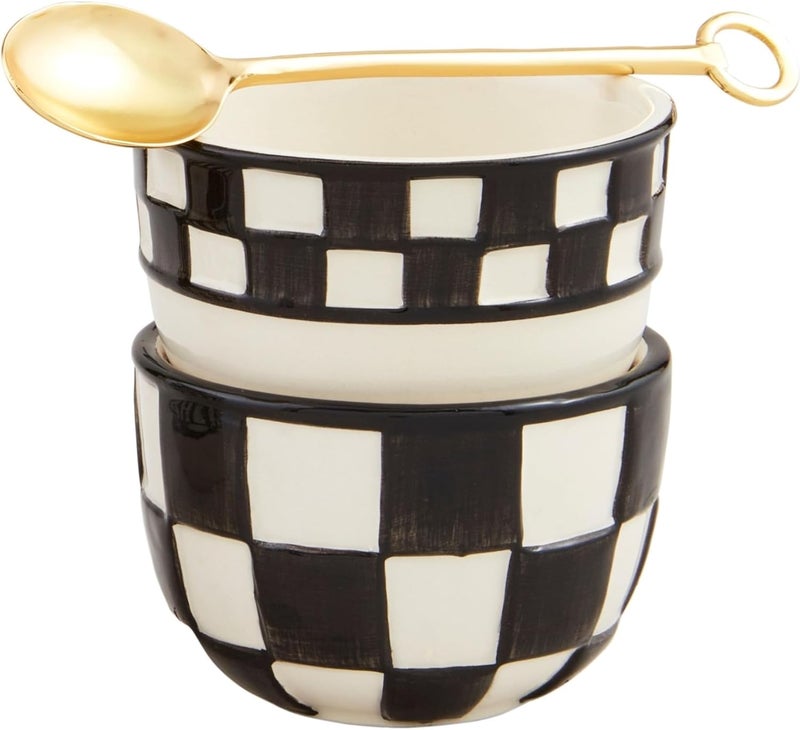Mud Pie 2 x 3 dia  spoon 5 Tidbit Set Checkered - Image 1